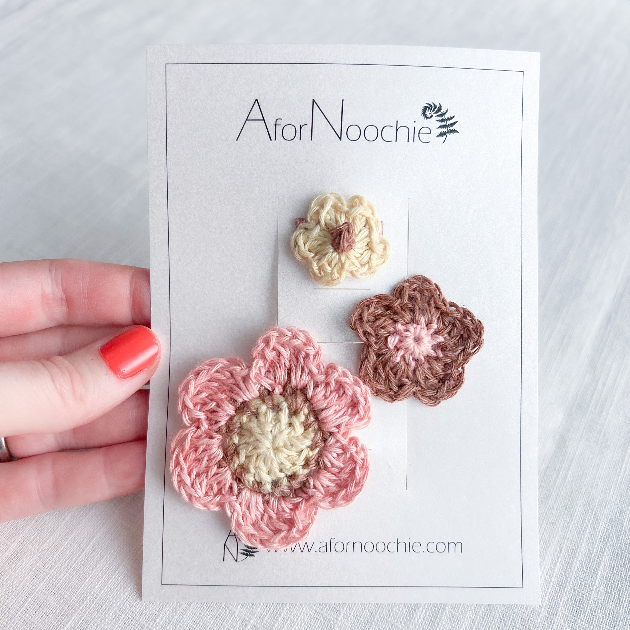 Hand crochet clips – A for Noochie