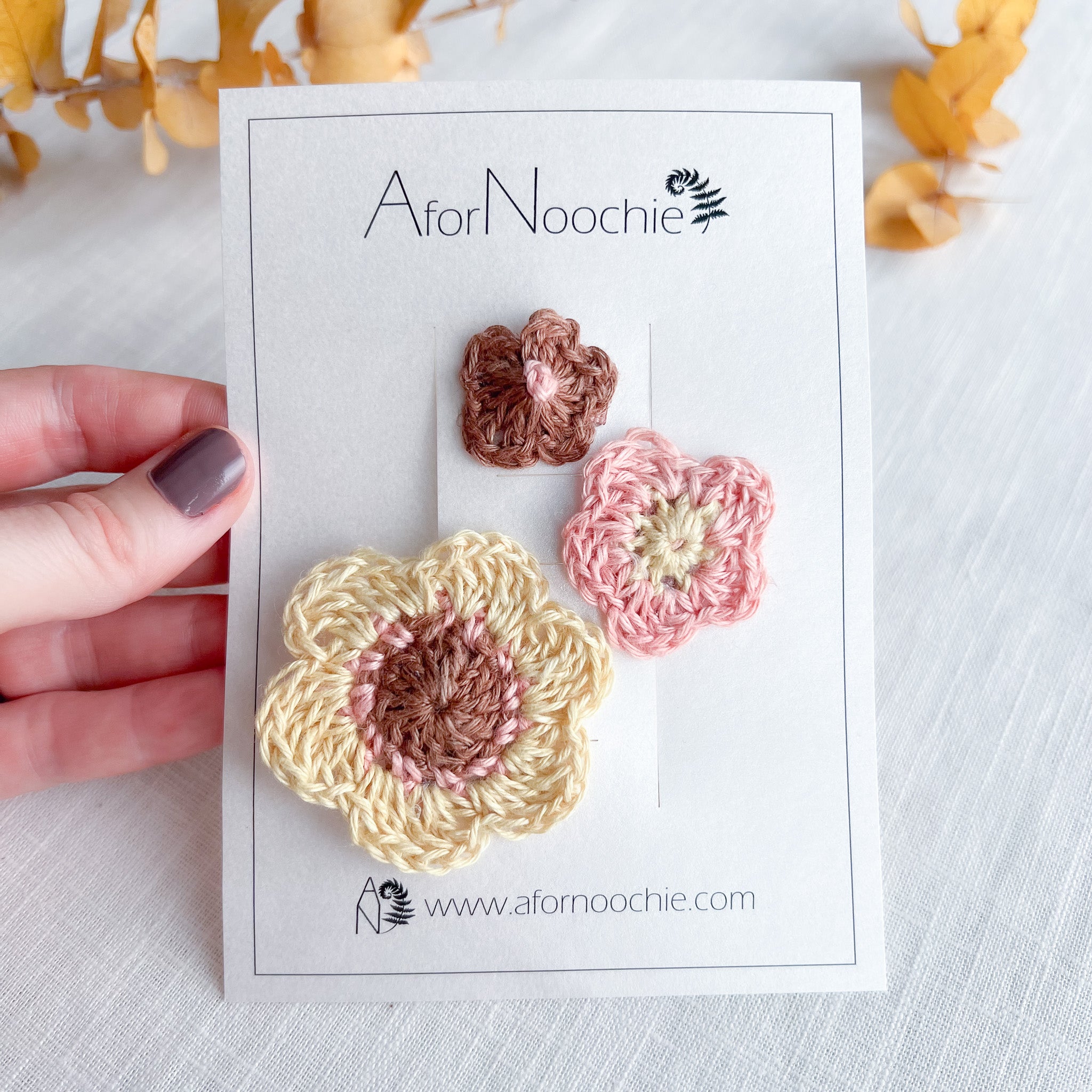 Hand crochet flower hair clips