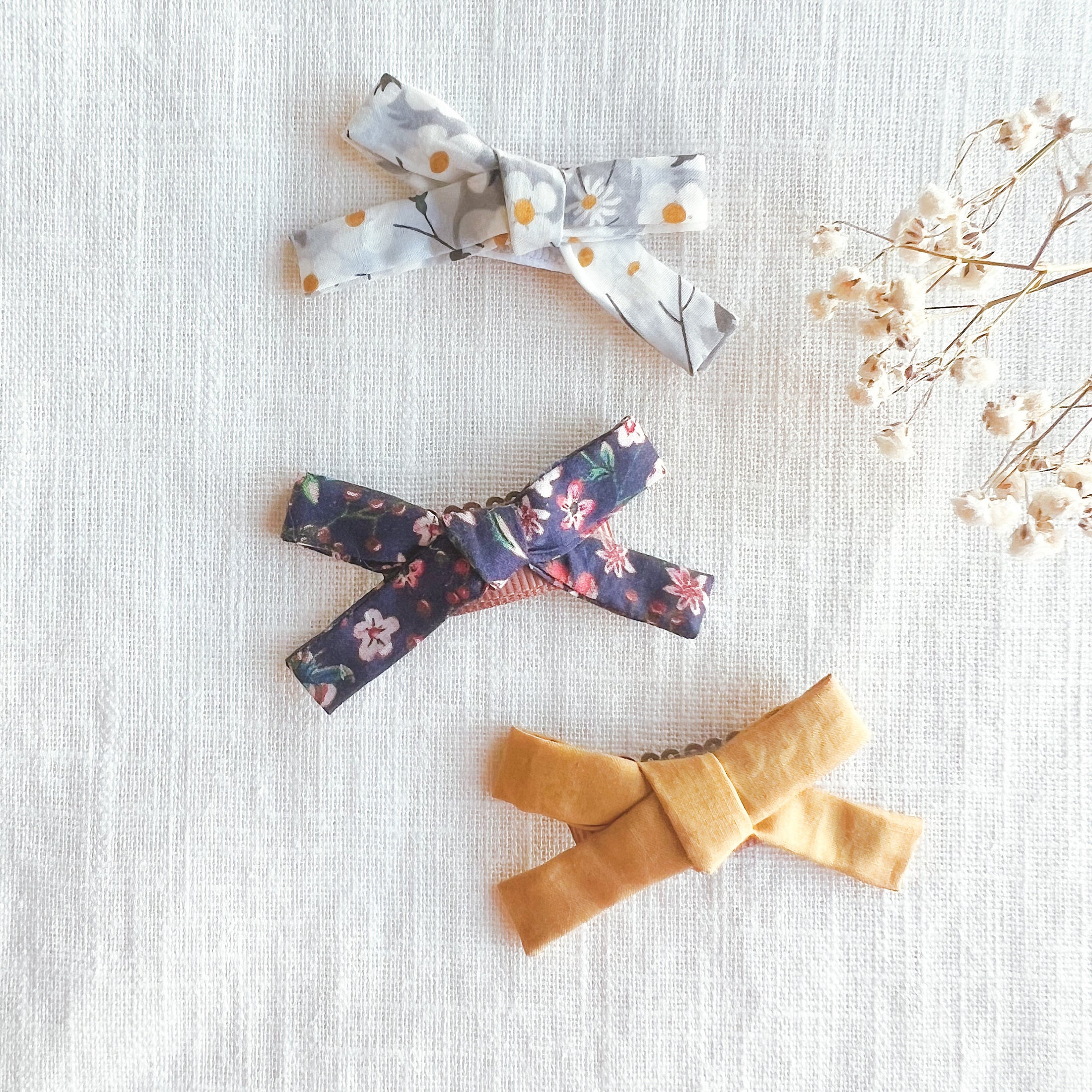 A for Noochie - Set of three regular bow hair clips in Liberty of London