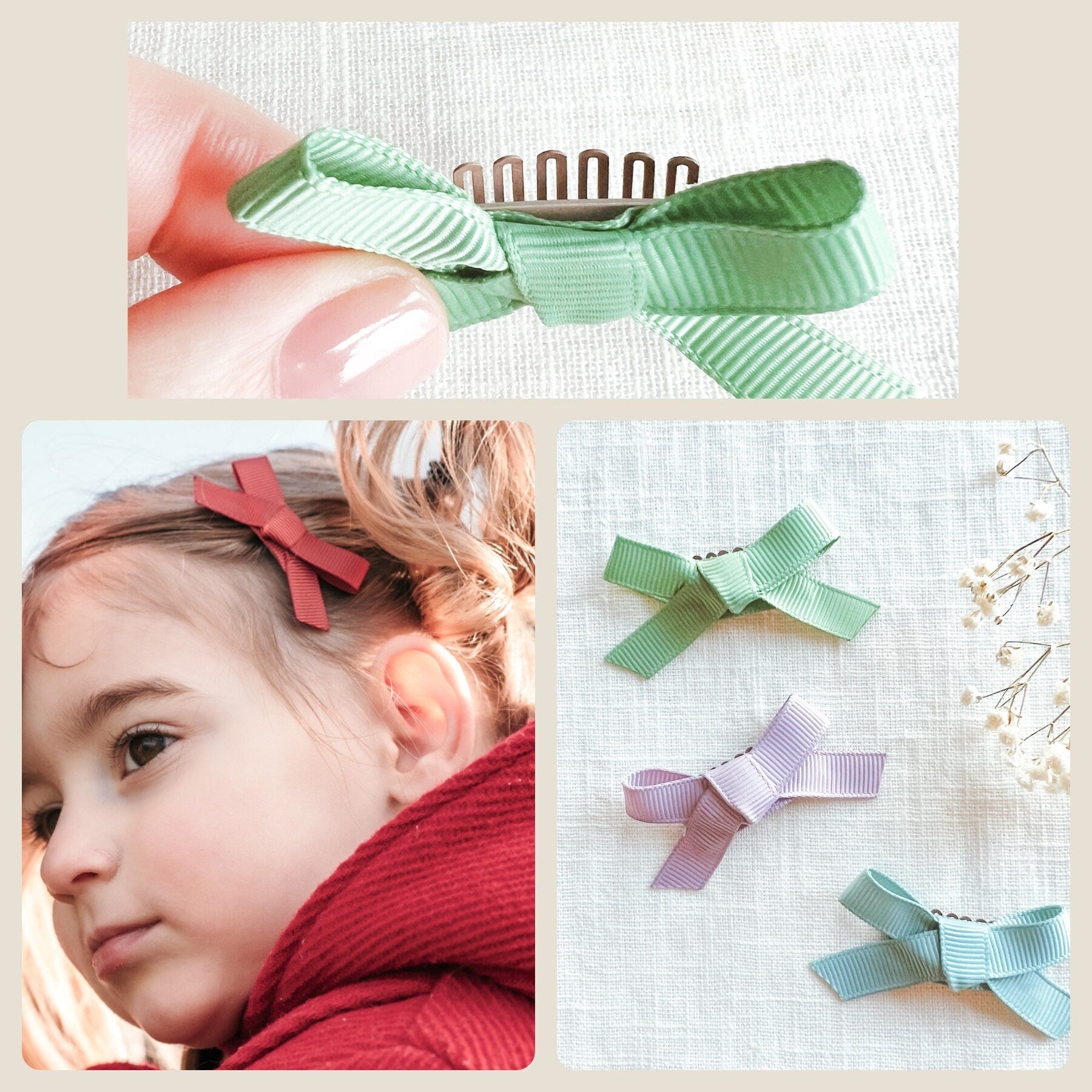 three regular ribbon bow hair clips