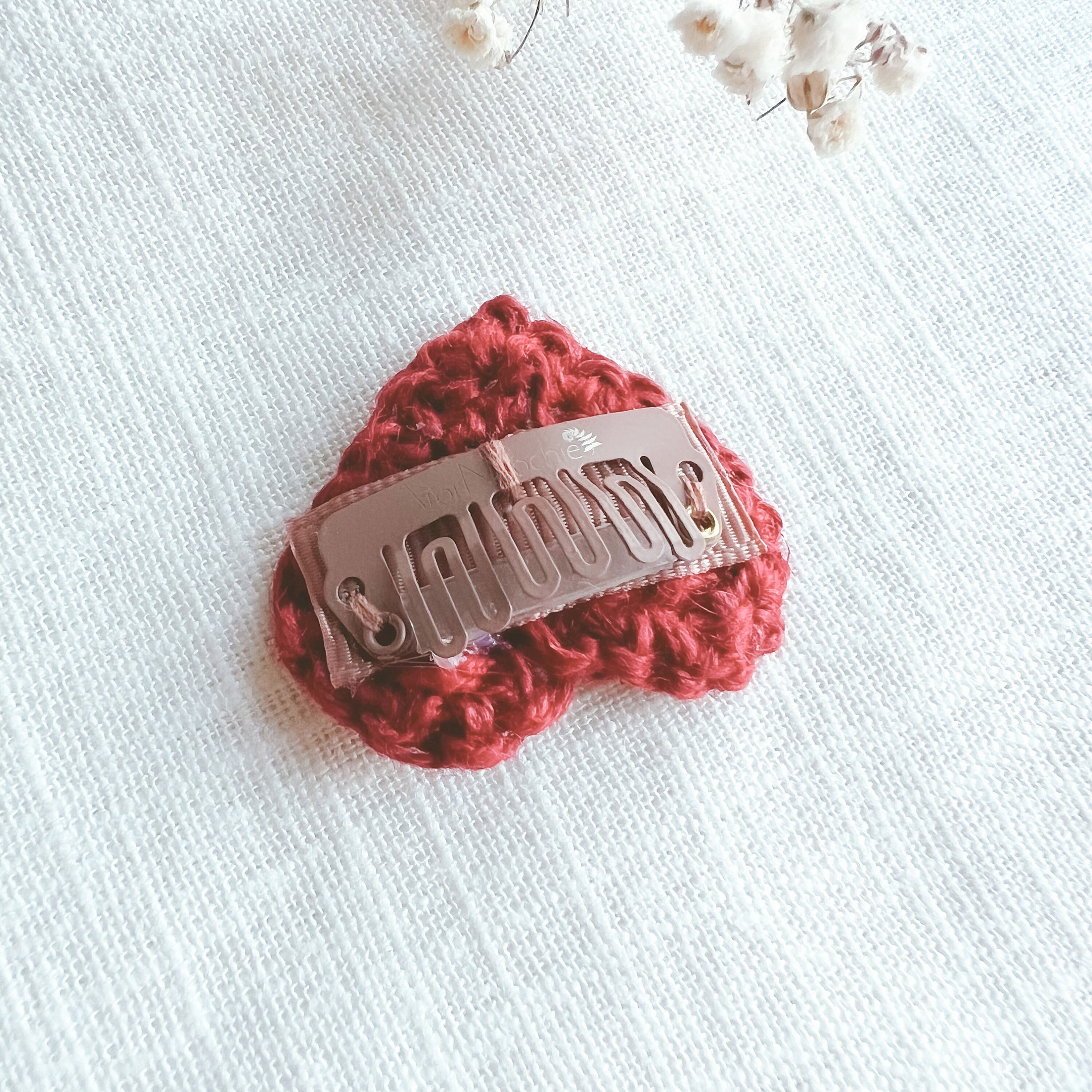 Hand crochet heart hair clips - A for Noochie 